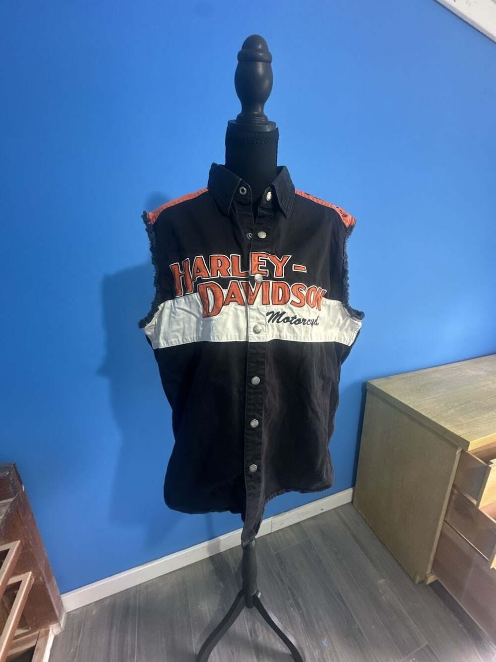 Harley Davidson Biker Vest Orange And Black